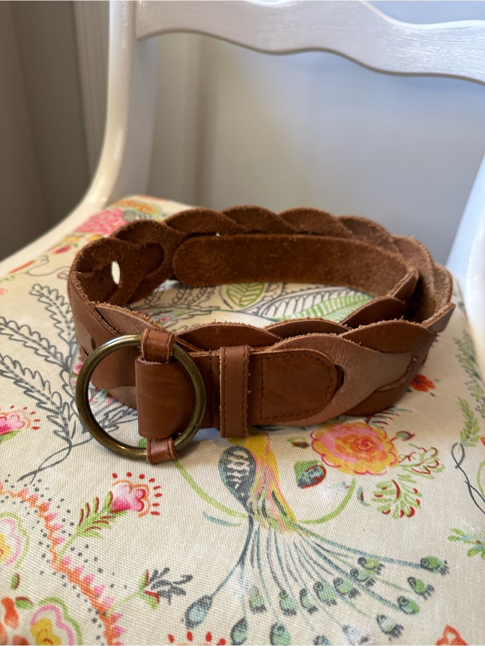 Hollister Tan Suede Scalloped Leather Belt with Brass Ring